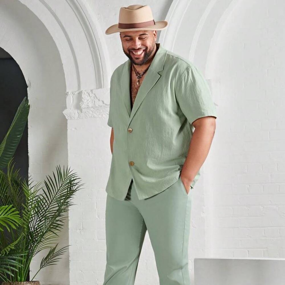 nwt shein • manfinity RSRT men‎ cotton solid button front shirt mint green 3XL